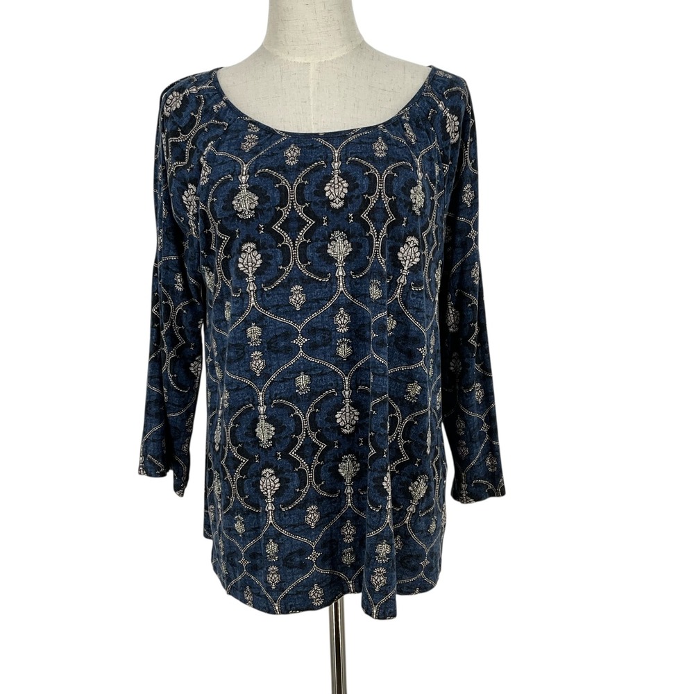 Chico's‎ Blue Patterned Cold Shoulder Long Sleeve Top Women Size O